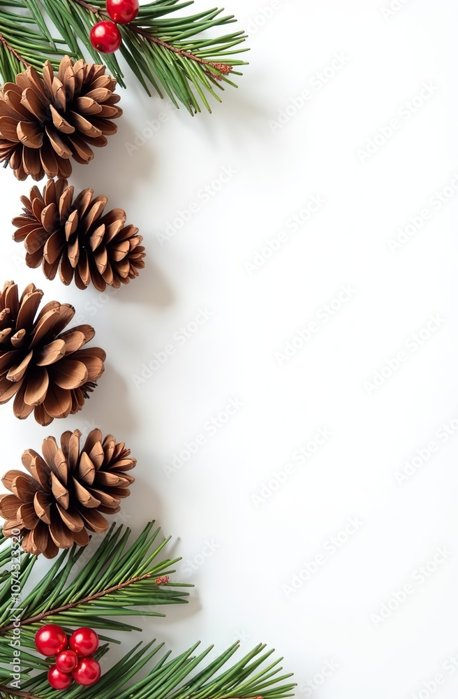 set of Christmas icons pine cones, and festive decorations on a white background set of Christmas icons pine cones, and festive decorations on a white background