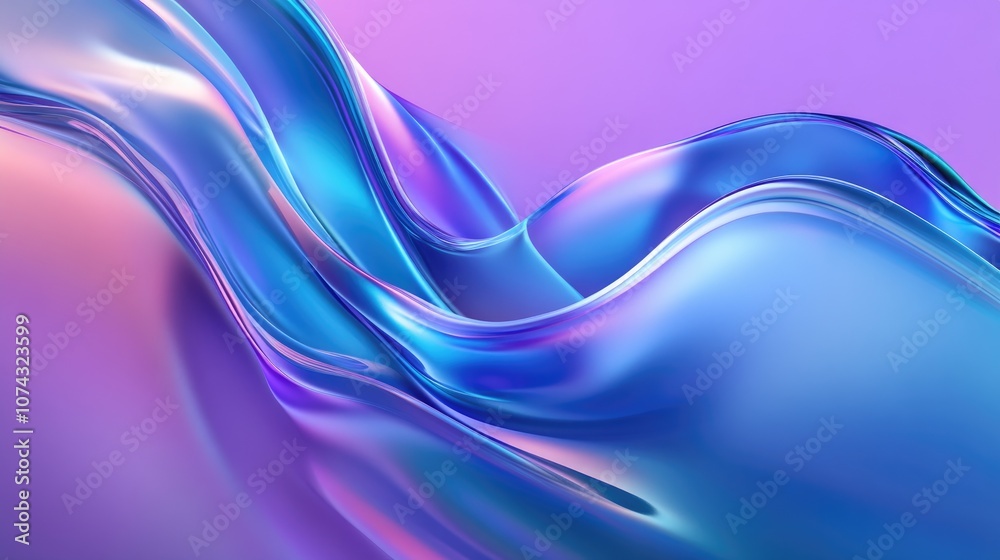 Fototapeta premium Soft blue gradients and flowing curves against a vibrant purple background