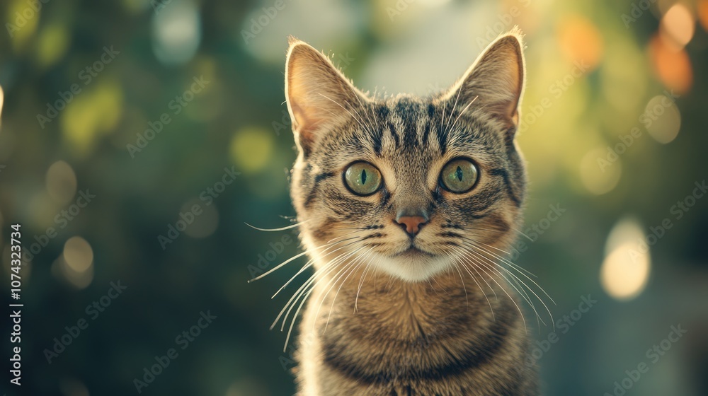Obraz premium Cat gazing directly at the camera with an animal themed background designed for banner use with ample copy space