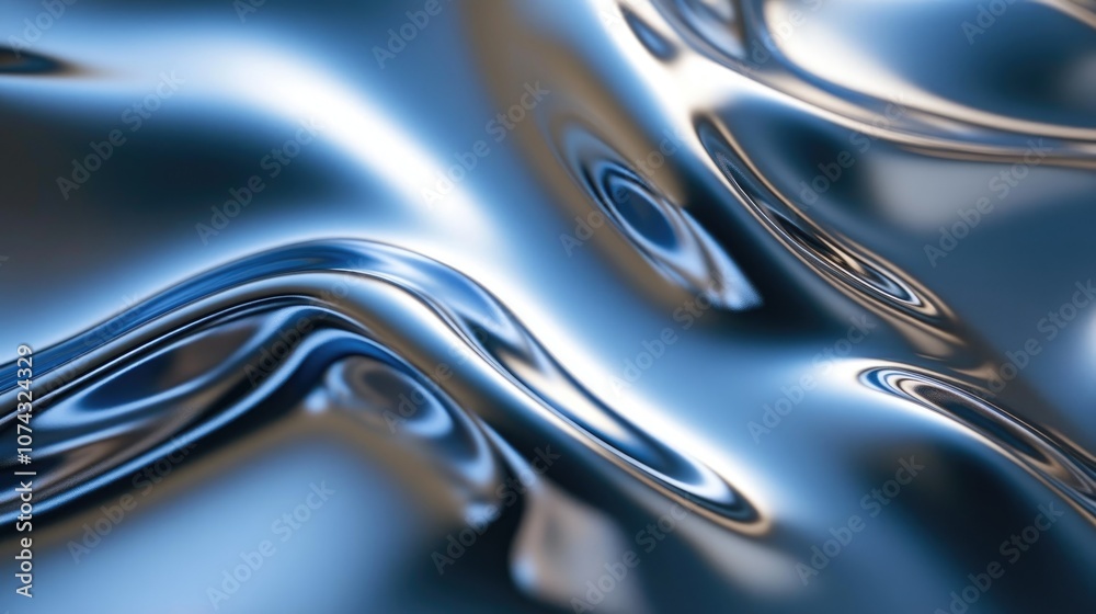 Close up of a reflective metal surface featuring smooth flowing waves and a shimmering metallic background Close up of a reflective metal surface featuring smooth flowing waves and a shimmering metallic background