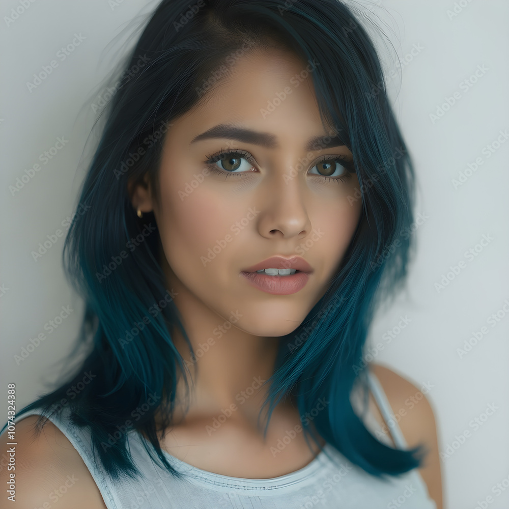 Una bella joven mexicana con pelo con las puntas azules