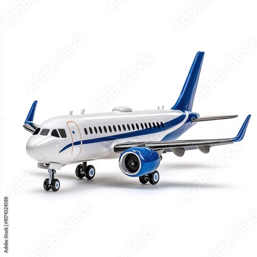 A photostock of a realistic toy airplane, isolated on white background, High Quality
