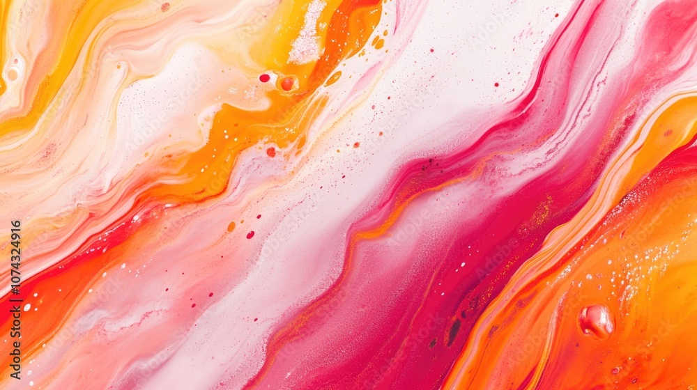 Fluid art texture background featuring abstract paint mixing effects Liquid acrylic artwork displaying flowing and splashing mixed paints in shades of orange pink and red Ideal for interior posters Fluid art texture background featuring abstract paint mixing effects Liquid acrylic artwork displaying flowing and splashing mixed paints in shades of orange pink and red Ideal for interior posters