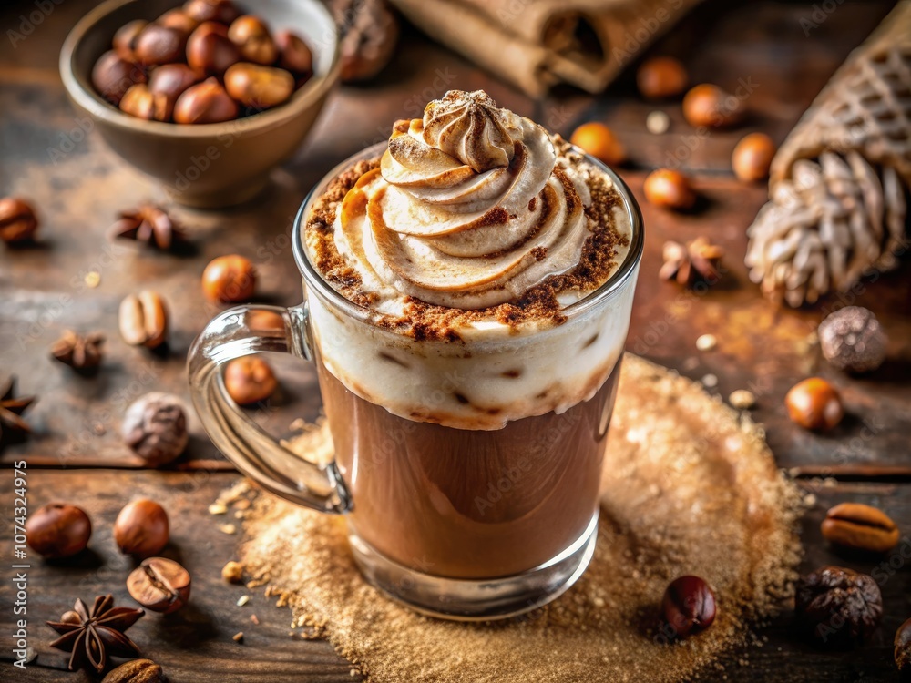 Frosty Hazelnut Mocha Delight - Macro Photography of Creamy Swirls and Rich Tones Frosty Hazelnut Mocha Delight - Macro Photography of Creamy Swirls and Rich Tones