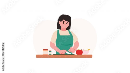 Flat Illustration Woman Cutting Vegetables Animation