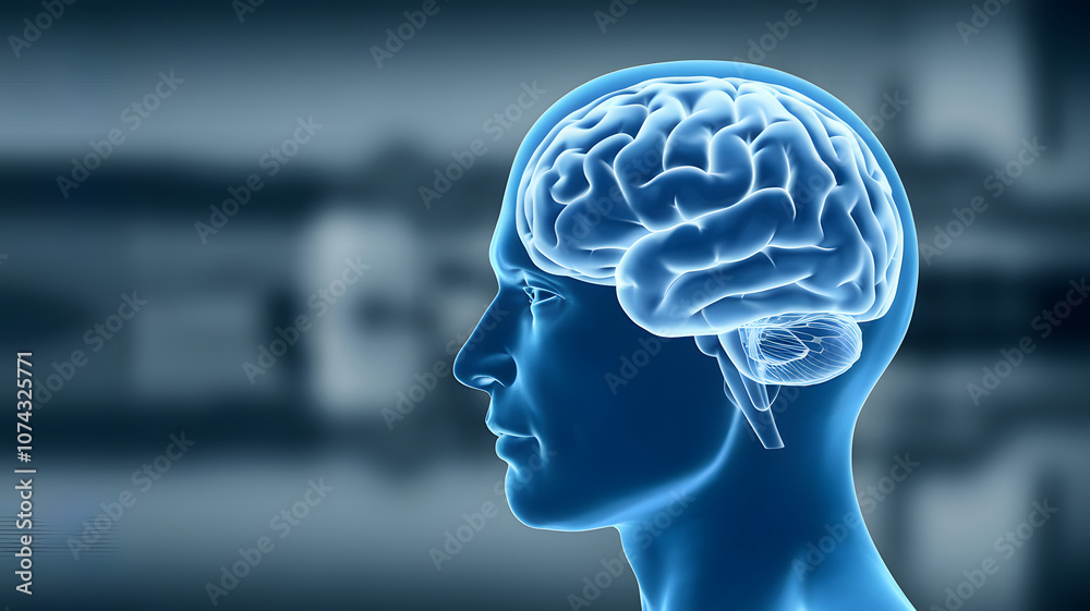 Obraz premium Illustration of a human head with a transparent view showing the brain.