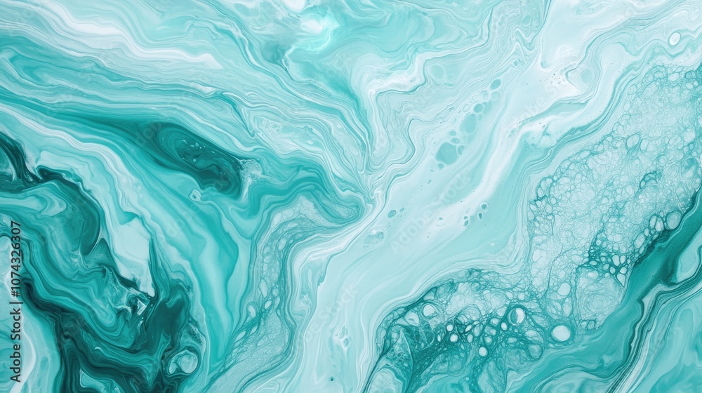 Mint turquoise waves blend seamlessly in this abstract acrylic fluid art piece creating a captivating marble background and texture Mint turquoise waves blend seamlessly in this abstract acrylic fluid art piece creating a captivating marble background and texture