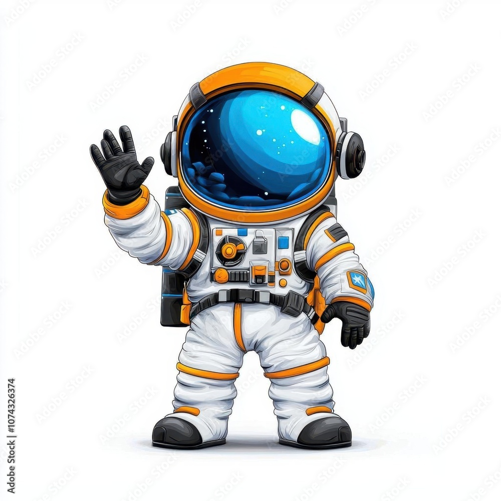A photostock of an astronaut waving, isolated on white background, High Quality A photostock of an astronaut waving, isolated on white background, High Quality