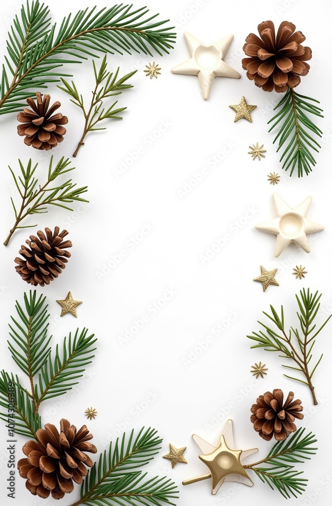 Fototapeta premium set of Christmas icons pine cones, and festive decorations on a white background 