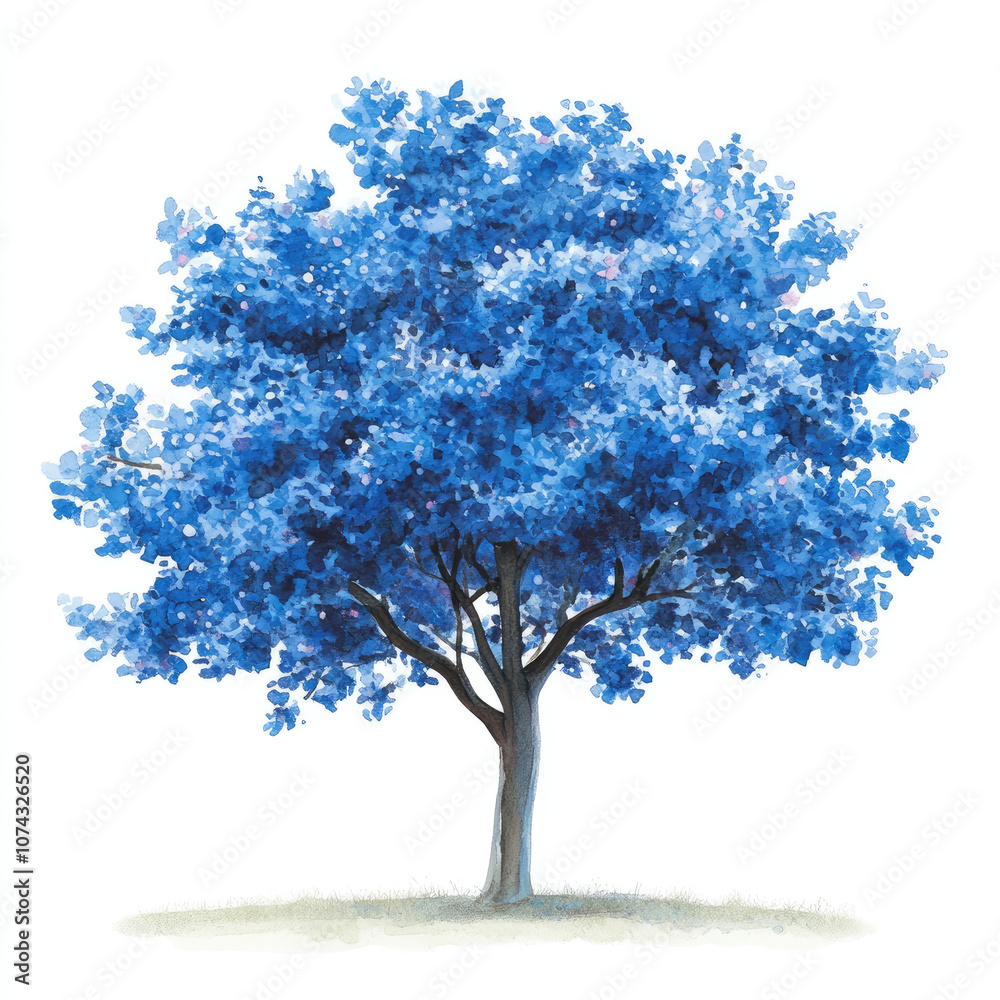 Fototapeta premium Watercolor Bright Blue Cherry Tree Illustration