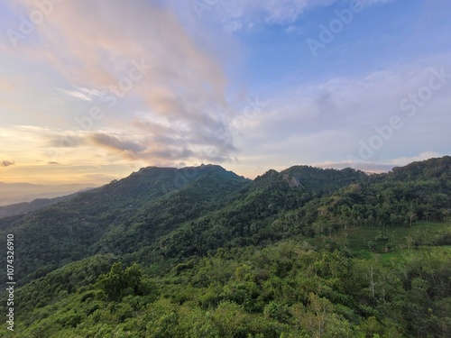 landscape with clouds and sun