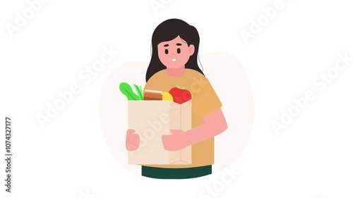 Flat Illustration Woman Shopping Vegetables Animation
