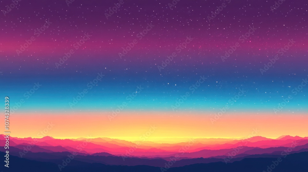 Fototapeta premium A colorful sky background as the sun rises from the horizon, alternating pink, blue, and orange