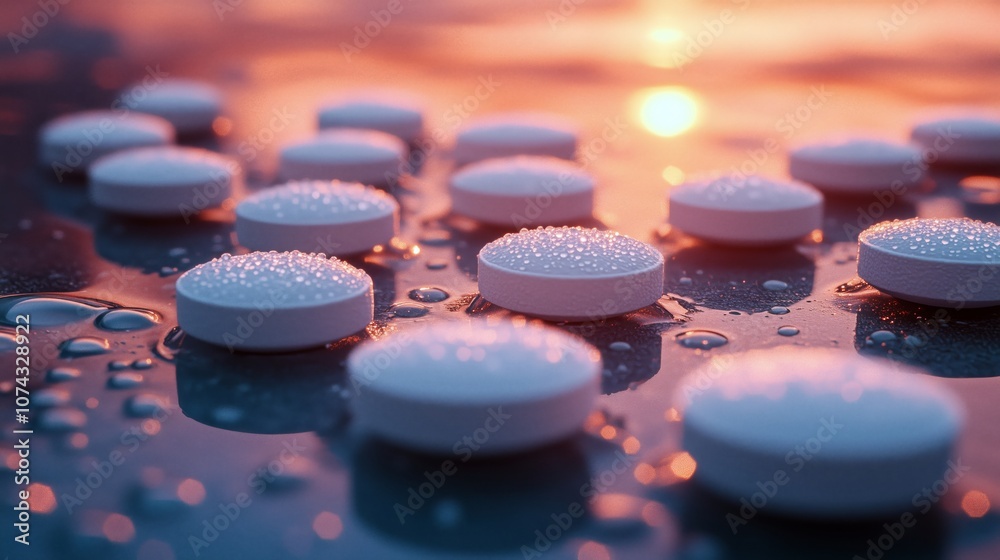 Captivating Macro View of Tablets on Water at Sunset Captivating Macro View of Tablets on Water at Sunset