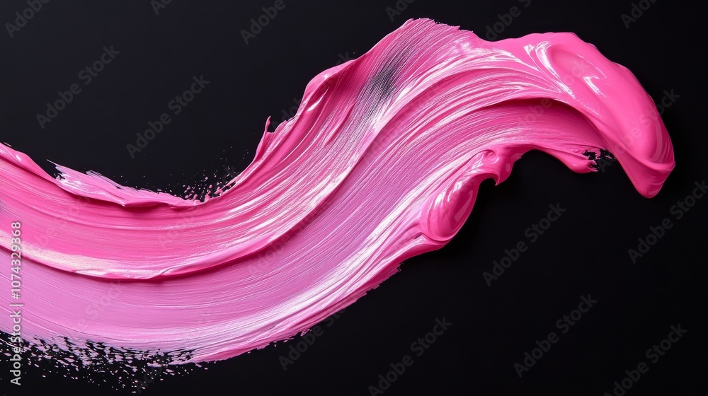 Pink paint brush stroke isolated on black background