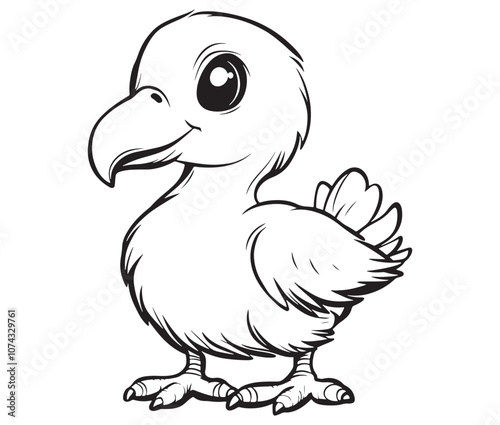 Hand drawn vector illustration of a bird, Cute baby cartoon bird icon