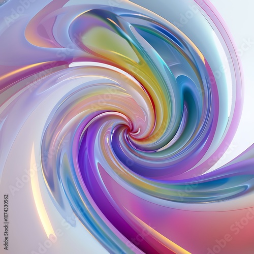 A vibrant 3D rainbow spiral with smooth curves and a glossy finish, set against a white background, creating a captivating visual effect. 8k UHD, suitable for high-quality printing or digital 