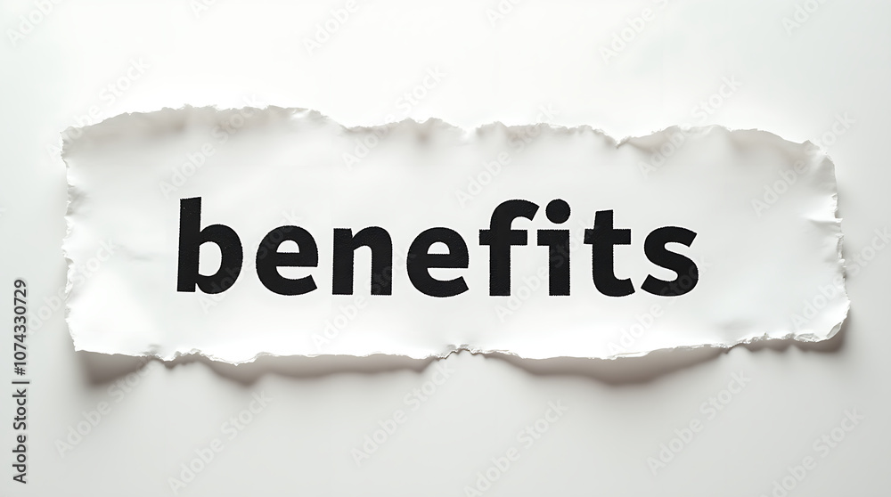 Torn paper behind the word benefits. the concept of benefit or profit. Torn paper behind the word benefits. the concept of benefit or profit.