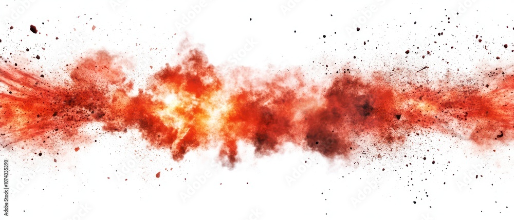 Abstract explosion of red and orange particles against a white background. Abstract explosion of red and orange particles against a white background.