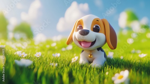 Wallpaper Mural Cheerful 3D Cartoon Beagle Sniffing in the Grass Torontodigital.ca