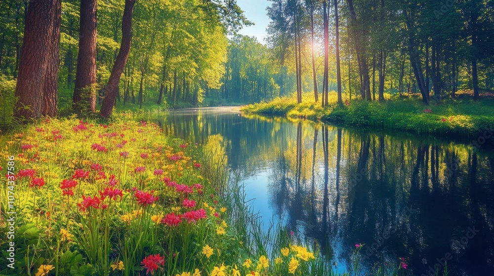Tranquil River in Vibrant Forest Setting Tranquil River in Vibrant Forest Setting