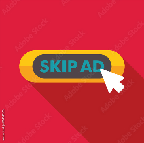 Skip ad button being clicked by mouse cursor, concept of avoiding online advertisement