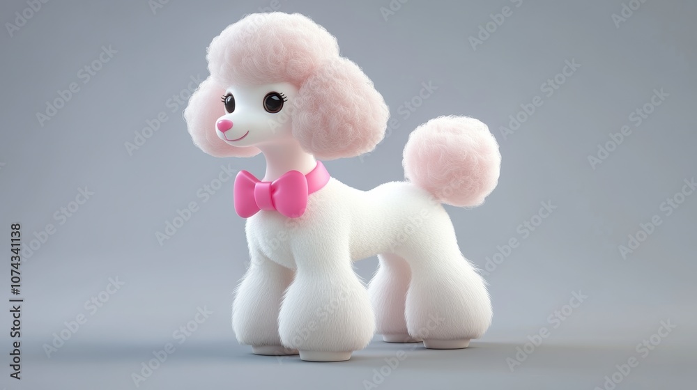 Adorable 3D Cartoon Poodle with Pink Bow Adorable 3D Cartoon Poodle with Pink Bow