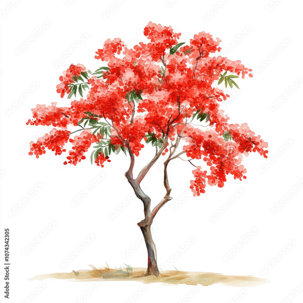 Naklejka premium Watercolor Lovely Red Mimosa Tree Illustration
