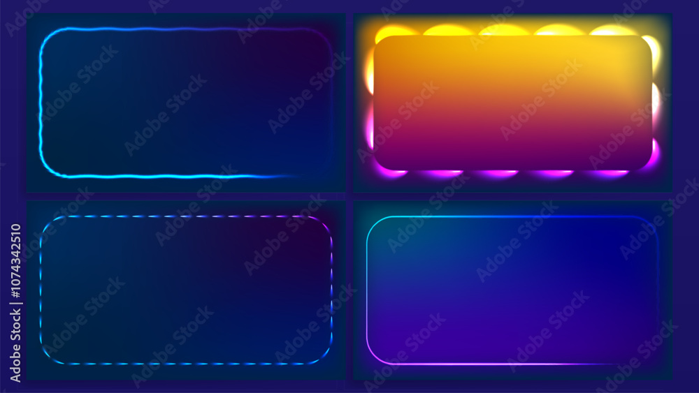 Electric Glow Reactangle Frames Vector Set with realistic light effects, Suitable for web, social media, and design projects. Electric Glow Reactangle Frames Vector Set with realistic light effects, Suitable for web, social media, and design projects.
