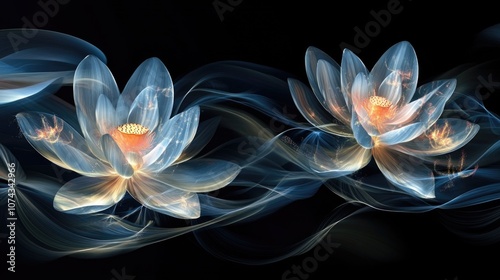 White flowers on black background