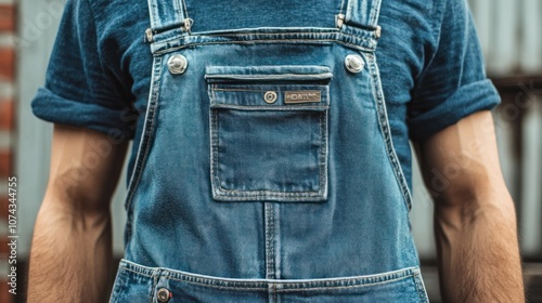 Close-up of Denim Overalls photo