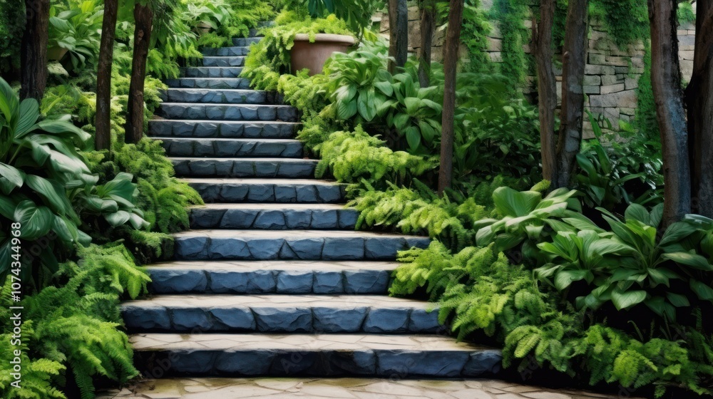 Stone Steps in a Lush Garden Stone Steps in a Lush Garden