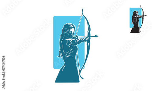 great brave woman warrior logo, silhouette of strong girl holding arrow vector illustrations