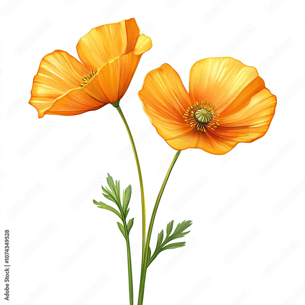 Fototapeta premium Watercolor Vibrant Orange Poppies Children Illustration