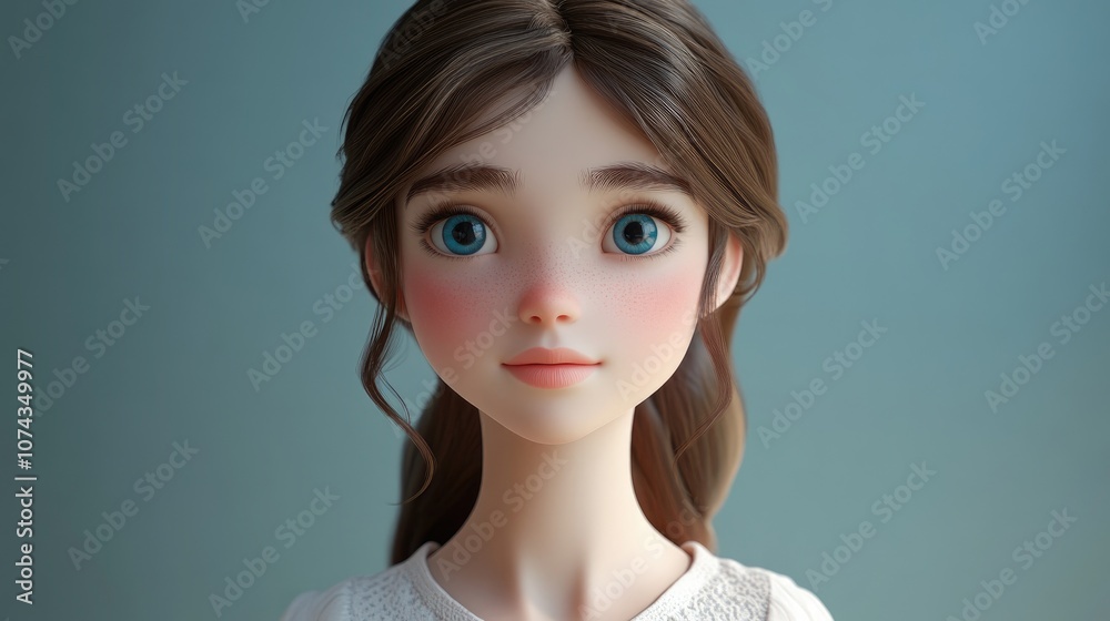3D Cartoon Portrait of a Beautiful Young Girl 3D Cartoon Portrait of a Beautiful Young Girl