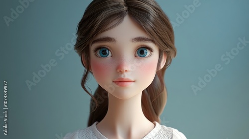 3D Cartoon Portrait of a Beautiful Young Girl