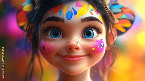 Adorable little girl with colorful face paint perfect for artistic portraits and children s events photo