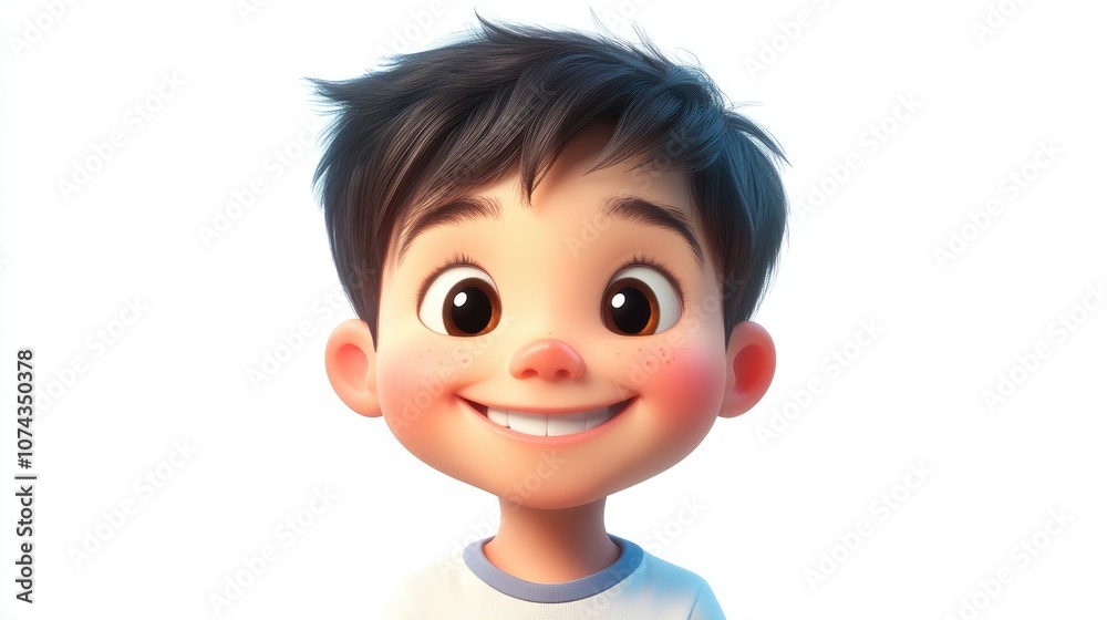 Adorable little boy with bright smile against a clean white background capturing innocence and joy Adorable little boy with bright smile against a clean white background capturing innocence and joy