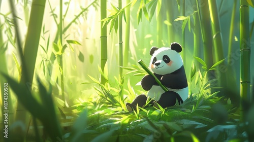 Friendly Panda Enjoying Bamboo in a Serene Setting