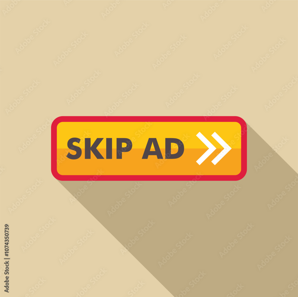 Yellow rounded rectangle skip ad button with white arrows inviting user to skip advertisement Yellow rounded rectangle skip ad button with white arrows inviting user to skip advertisement