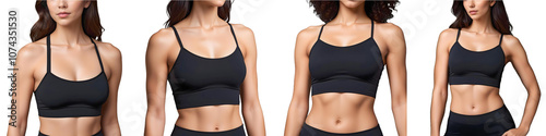 Women Wearing Black Sports Bras With Various Body Postures