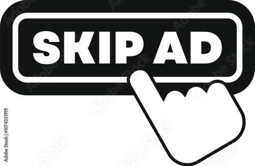 Hand cursor clicking skip ad button, symbolizing the ability to bypass online advertising