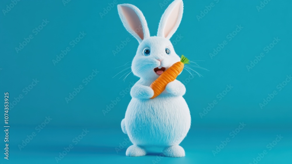 Playful 3D Cartoon Rabbit with Carrot Playful 3D Cartoon Rabbit with Carrot