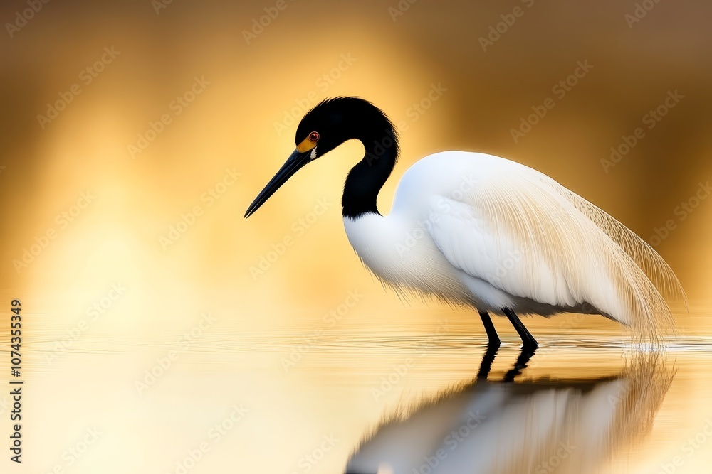 Fototapeta premium A white bird with a long beak standing in the water