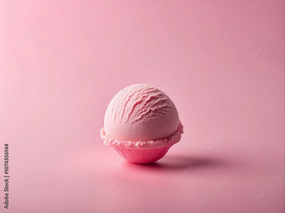Minimalist Pink Ice Cream Delight on Soft Pink Background with Space for Custom Text
