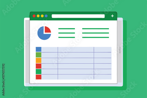 A digital device shows a split-screen with colorful charts and a detailed spreadsheet layout, indicating data analysis, Customizable cartoon illustrations for spreadsheets.