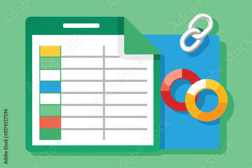 A detailed spreadsheet showcases vibrant charts and linked data elements for effective management, Customizable cartoon illustrations for spreadsheets.