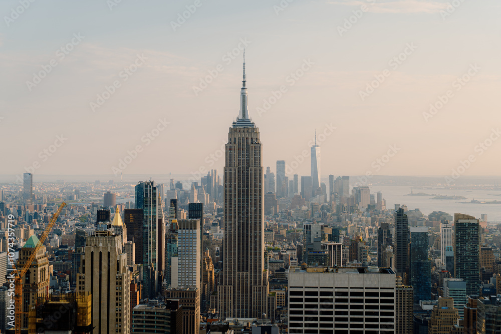 A breathtaking aerial view of New York City during a beautiful sunset time A breathtaking aerial view of New York City during a beautiful sunset time