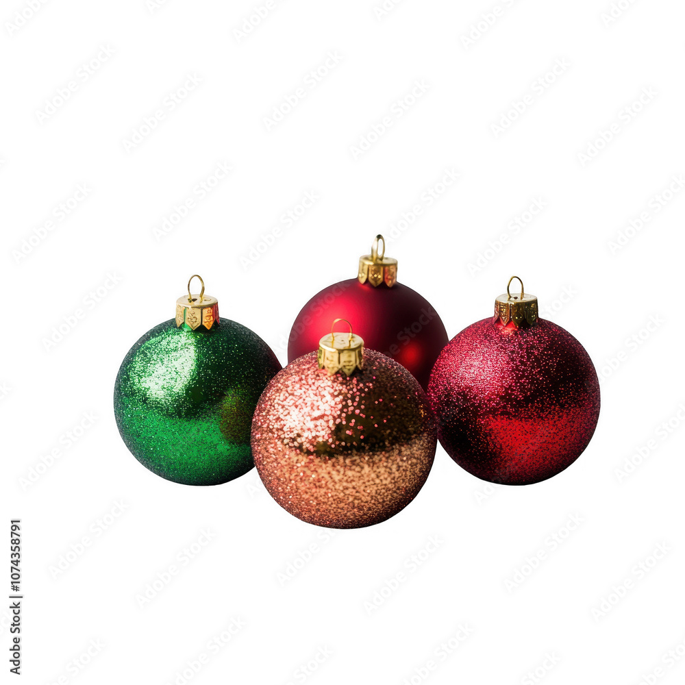 Festive Christmas Ornaments in Shimmering Red, Green, and Gold Festive Christmas Ornaments in Shimmering Red, Green, and Gold