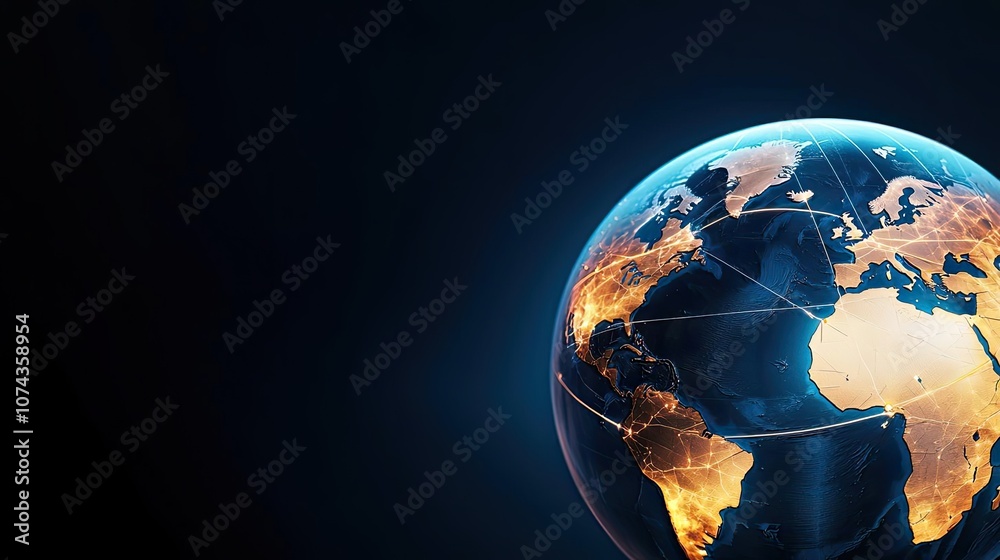 Fototapeta premium Globe representation with network connections on dark background.